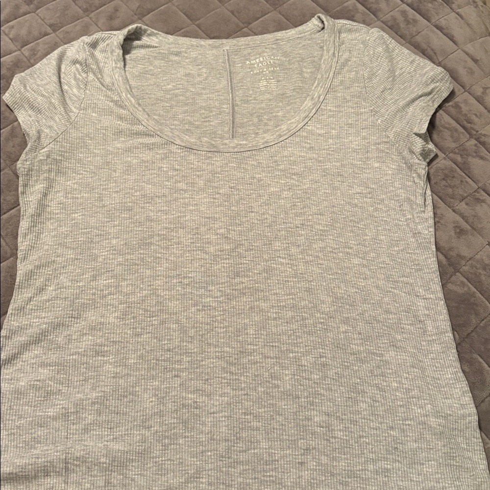 American eagle Gray Short Sleeve Ribbed Top medium